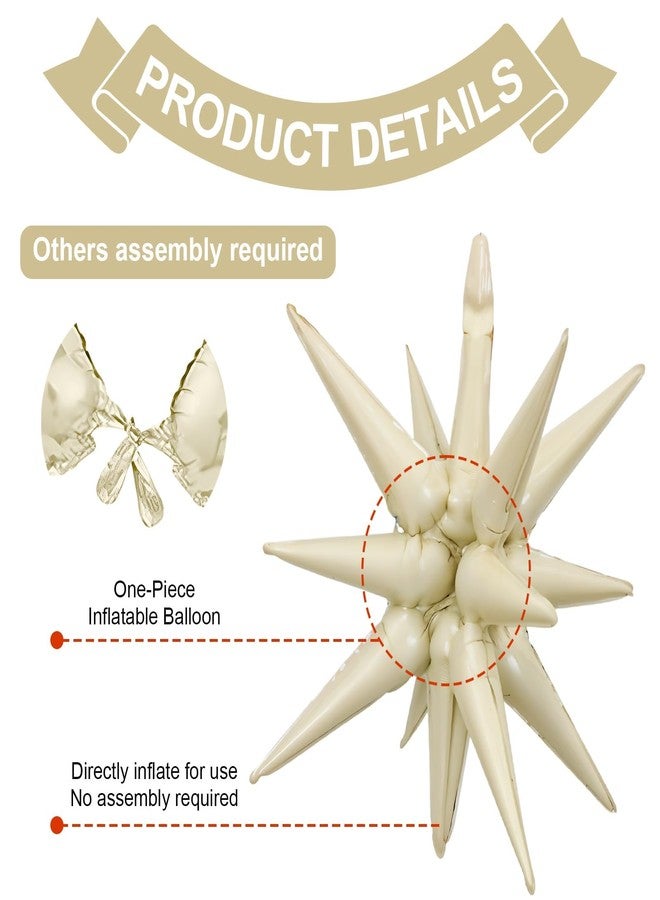 Vibzox Nude Cream Beige Star Balloons, 22 Inch Apricot Brown Tan Foil Explosion star Balloon, Large Spike Balloon star Cone Balloons, for Boho Birthday Wedding Baby Shower Party Backdrop Decorations - Image 3
